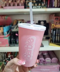VASO BARBIE - CON TAPA Y SORBETE