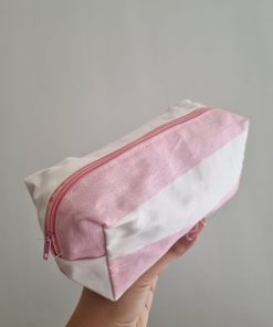 PORTA COSMETICOS - ROSA Y BLANCO - CARTUCHERA