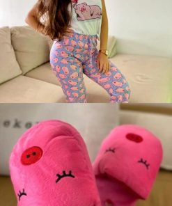 COMBO CHANCHITO INVIERNO - PIJAMA CHANCHITO LARGO + PANTUFLAS CHANCHITO