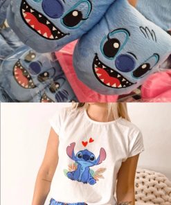 COMBO STITCH VERANO- PIJAMA CORTO + PANTUFLAS STITCH CELESTE