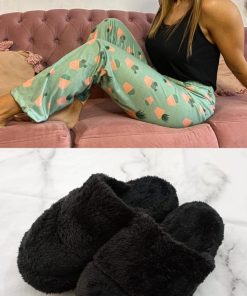 COMBO INVIERNO - PIJAMA LARGO CACTUS + PANTUFLAS PELUCHE