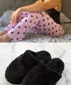 COMBO INVIERNO - PIJAMAS - PIJAMA LARGO CORAZON + PANTUFLAS PELUCHE