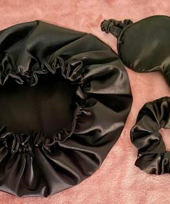 KIT DE SATEN OBSIDIANA - COFIA + ANTIFAZ + SRUNCHIE - SATIN