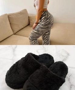 SALE! - COMBO PANTUFLAS - PANTUS NEGRAS  + PANTALON POLAR ZEBRA GRIS