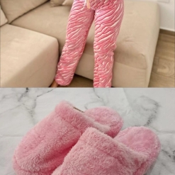 COMBO ROSA - PANTUFLAS PELUCHE + PANTALON POLAR ZEBRA