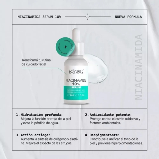 SERUM NIACINAMIDE 10 % CONCENTRADO MULTIACCION - PARA PIEL GRASA - BY IDRAET - Imagen 2