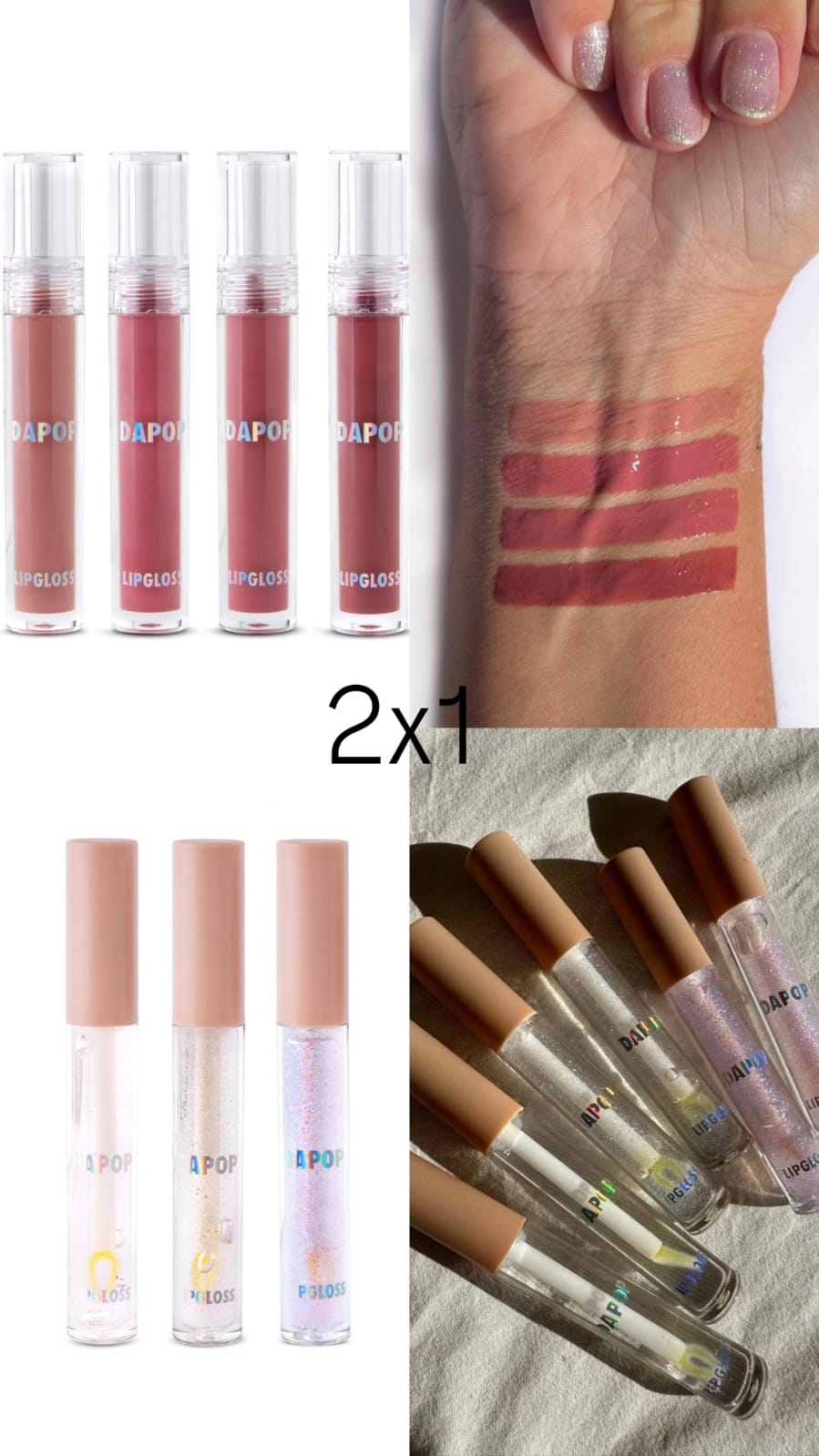 2X1 - LIP GLOSS -CON COLOR + BRILLO LABIAL TRANSPARENTE - DAPOP
