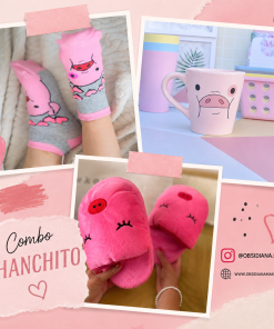 COMBO CHANCHITO - PANTUFLAS + MEDIAS + TAZA