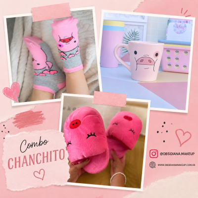 COMBO CHANCHITO - PANTUFLAS + MEDIAS + TAZA