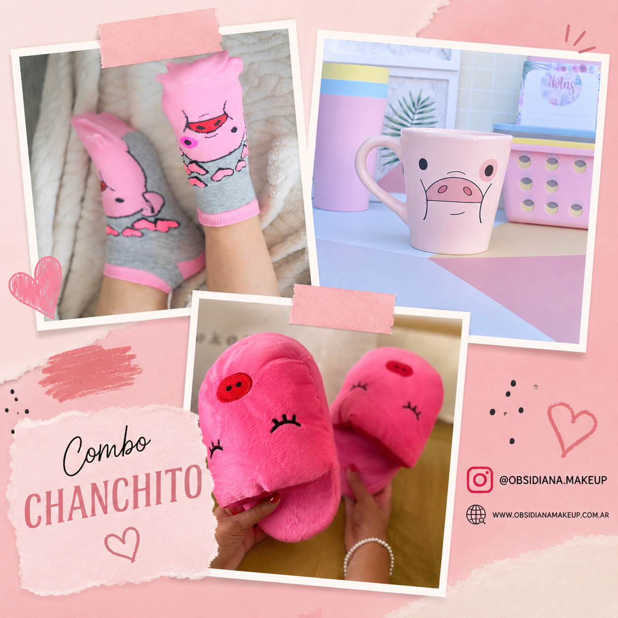 COMBO CHANCHITO - PANTUFLAS + MEDIAS + TAZA