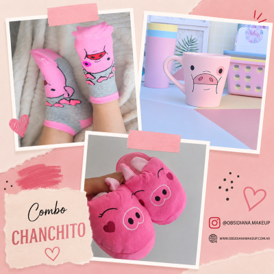 COMBO CHANCHITO - PANTUFLAS + MEDIAS + TAZA