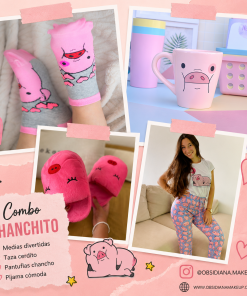 COMBO CHANCHITO INVIERNO - PIJAMA CHANCHITO LARGO + PANTUFLAS CHANCHITO + TAZA CERAMICA + MEDIAS
