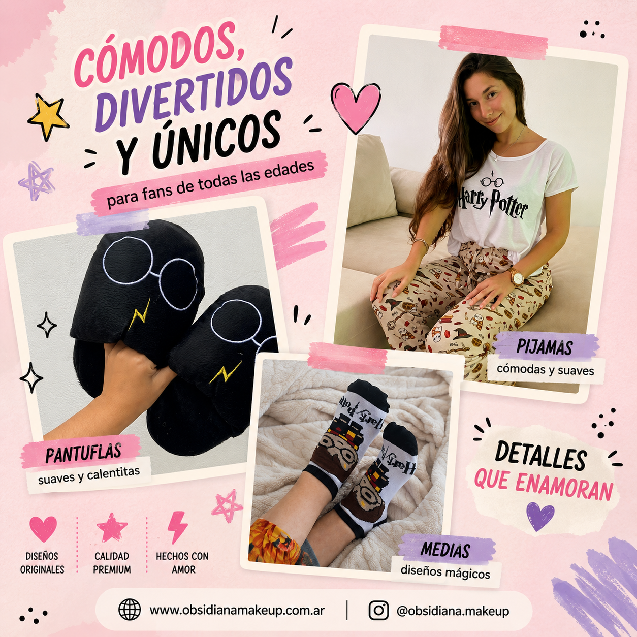 COMBO HARRY POTTER INVIERNO - PANTUFLAS + PIJAMA LARGO + MEDIAS