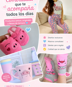 COMBO CHANCHITO INVIERNO - PIJAMA CHANCHITO LARGO + PANTUFLAS CHANCHITO + TAZA CERAMICA + MEDIAS