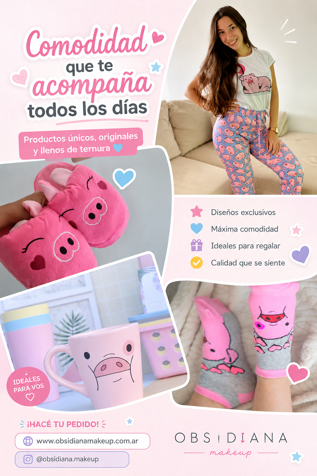 COMBO CHANCHITO INVIERNO - PIJAMA CHANCHITO LARGO + PANTUFLAS CHANCHITO + TAZA CERAMICA + MEDIAS