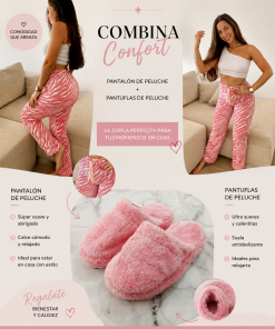 COMBO ROSA - PANTUFLAS PELUCHE + PANTALON POLAR ZEBRA