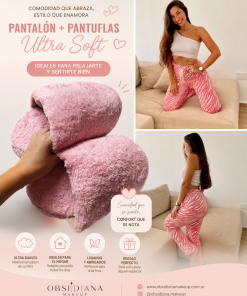 COMBO ROSA - PANTUFLAS PELUCHE + PANTALON POLAR ZEBRA