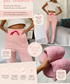 COMBO ROSA - PANTUFLAS PELUCHE + PANTALON TEDDY CON BOLSILLOS