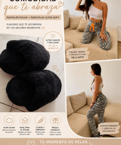 SALE! - COMBO PANTUFLAS - PANTUS NEGRAS  + PANTALON POLAR ZEBRA GRIS