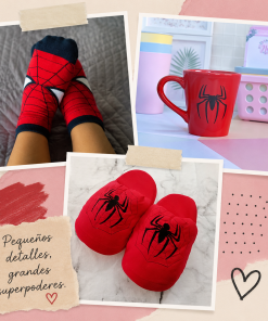 COMBO HOMBRE ARAÑA - SPIDERMAN - PANTUFLAS + TAZA + MEDIAS