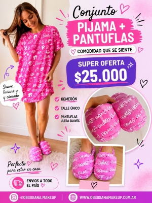 COMBO BARBIE - COMBO ROSA - PANTUFLAS + REMERON