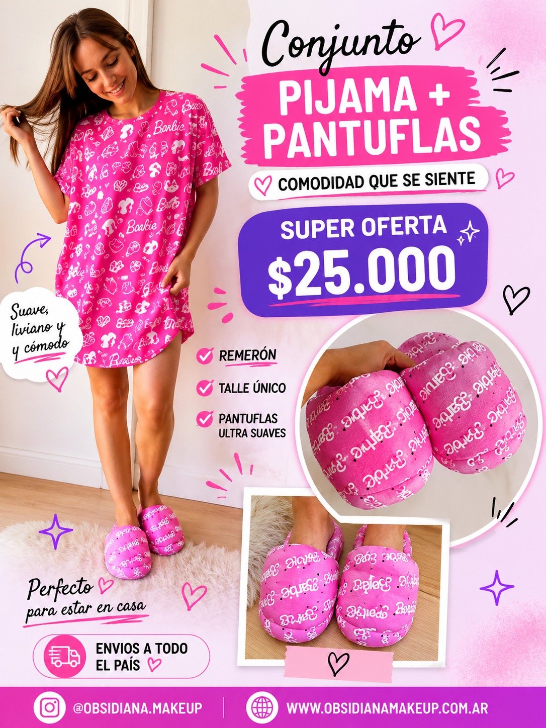 COMBO BARBIE – COMBO ROSA – PANTUFLAS + REMERON