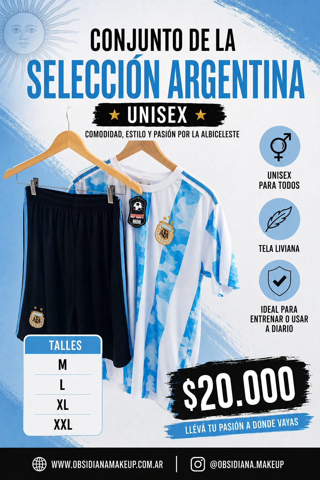 CONJUNTO CAMISETA + SHORT ARGENTINA - PROMO