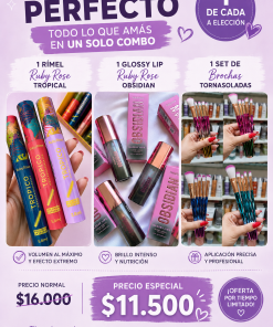 COMBO DE MAQUILLAJE - BASICOS - BROCHAS + GLOSS + RIMEL