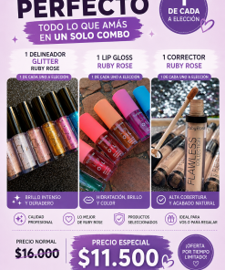 COMBO MAQUILLAJE - CORRECTOR + DELINEADOR GLITTER + GLOSS