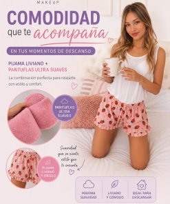 COMBO - PIJAMA CORTO FLORES + PANTUFLAS ROSAS