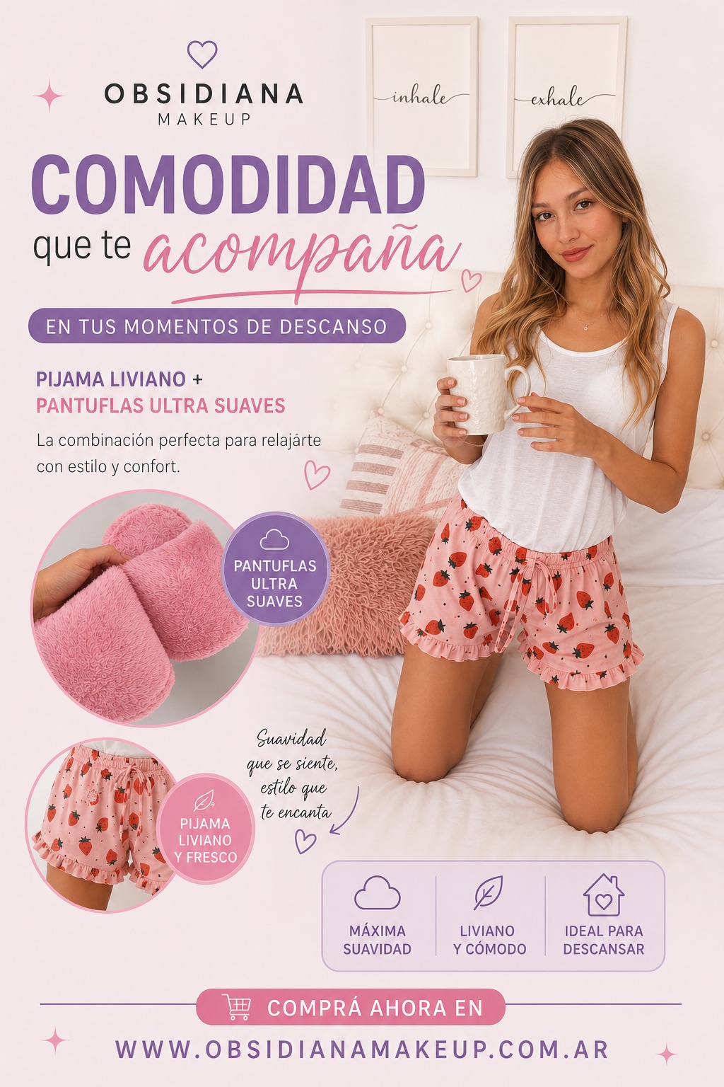 COMBO - PIJAMA CORTO FLORES + PANTUFLAS ROSAS
