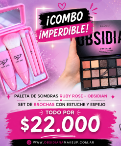 COMBO IMPERDIBLE - PALETA DE SOMBRAS OBSIDIAN BY RUBY ROSE + SET DE BROCHAS CON ESTUCHE Y ESPEJO