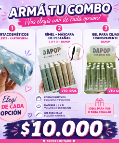COMBO - PORTACOSMETICOS + RIMEL + GEL DE CEJAS