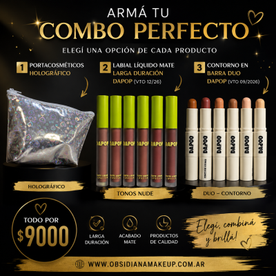 COMBO - PORTACOSMETICOS + CONTORNO DUO + LABIAL DE LARGA DURACION