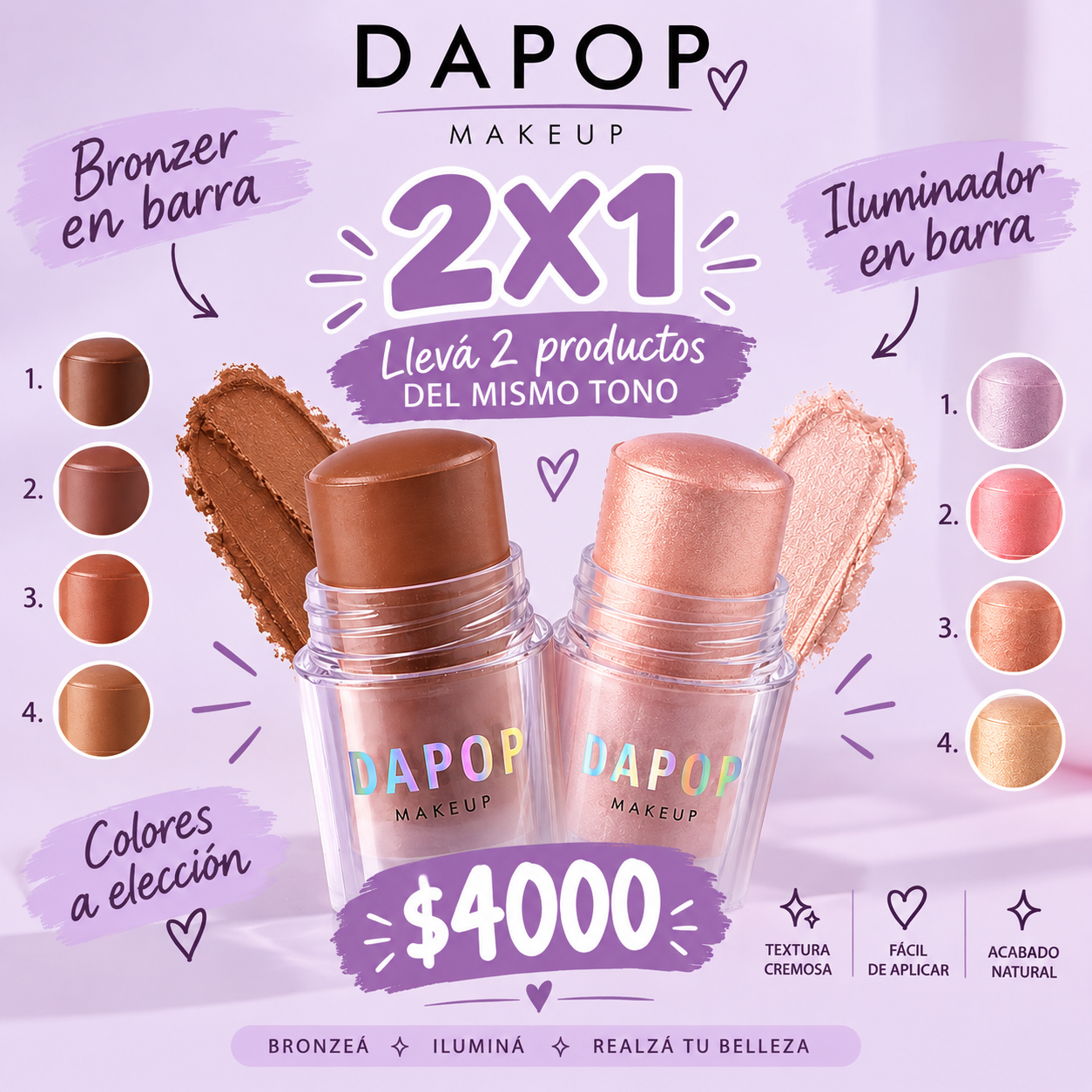 2X1 - BRONZER EN BARRA + ILUMINADOR EN BARRA BY DAPOP - VTO 07/26