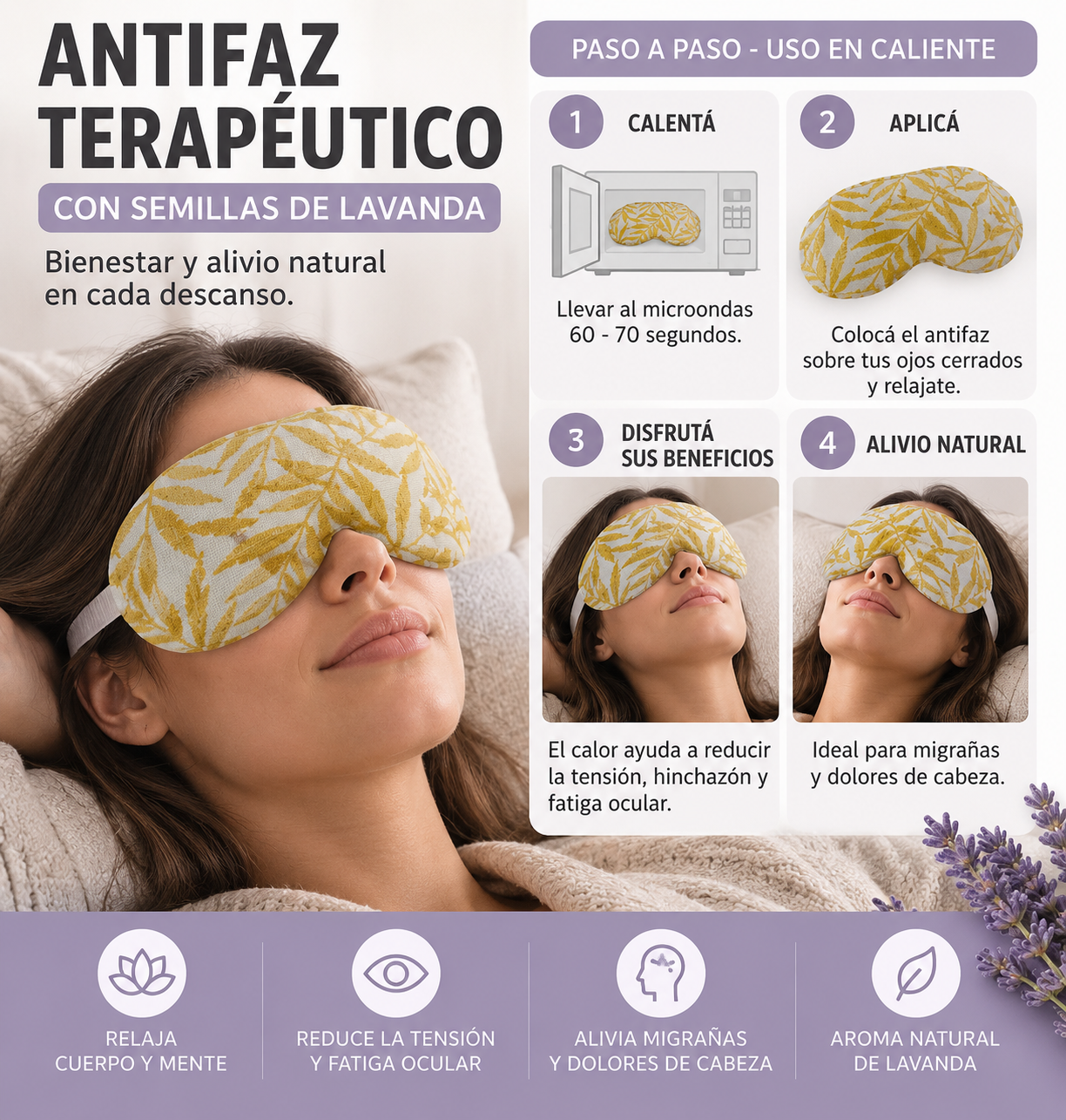 ANTIFACES TERAPEUTICOS CON SEMILLAS DE LAVANDA - ANTIFAZ - Imagen 3