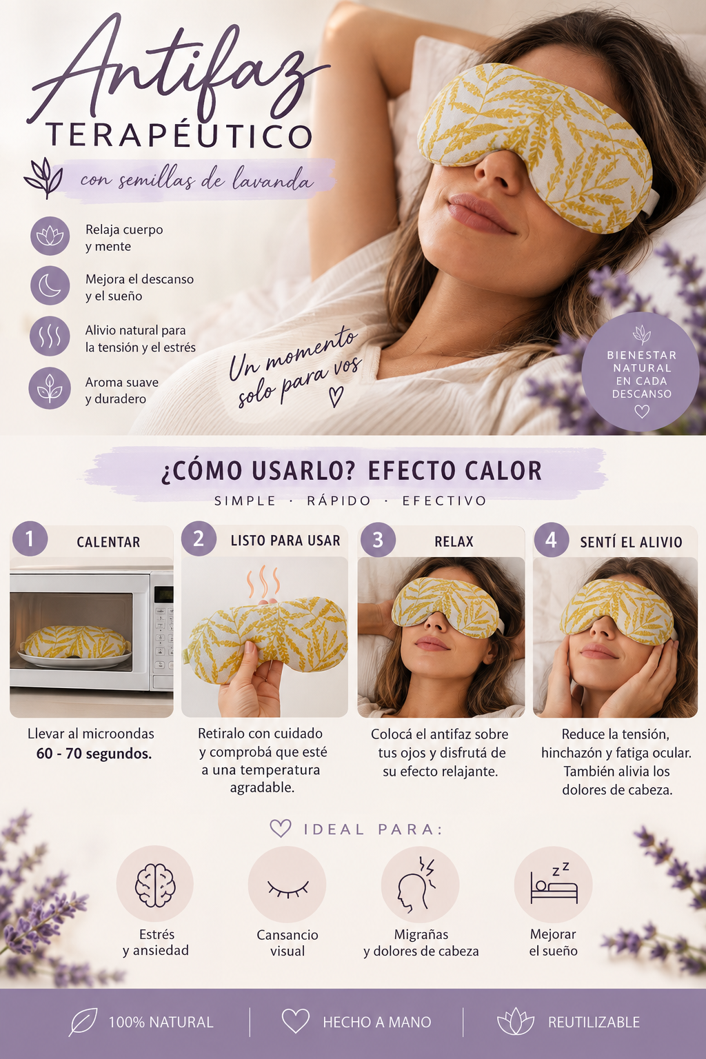 ANTIFACES TERAPEUTICOS CON SEMILLAS DE LAVANDA - ANTIFAZ - Imagen 5