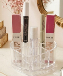 ORGANIZADOR ACRILICO + LABIALES + DELINEADOR + RIMEL DE CEJAS + ILUMINADOR